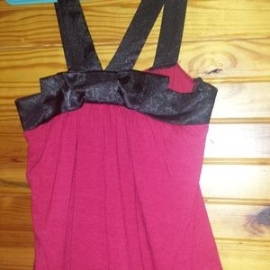 Vanity small sleeveless top bold red, black satin